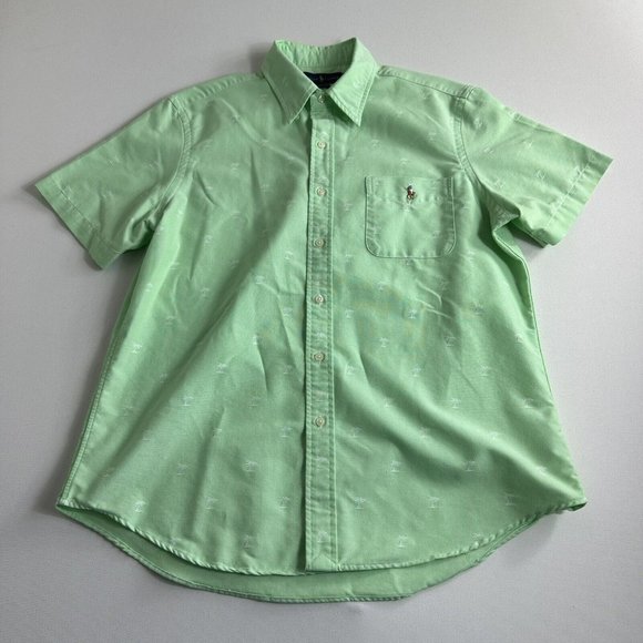 Polo Ralph Lauren Classic Fit Palm Tree Button‎ Down Shirt Men Size Large Green - Picture 1 of 10